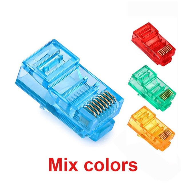 JONSNOW 20/50/100PCS RJ45 Ethernet Cables Module Plug Network Connector RJ-45 Crystal Heads Cat5 Color Cat5e Gold Plated Cable - Gadgets TIC