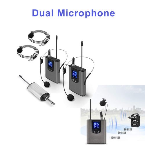 Wireless System With Dual Headset Mics/lavalier Mics Bodypack Transmitters - Gadgets TIC