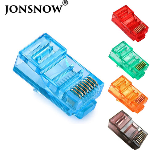 JONSNOW 20/50/100PCS RJ45 Ethernet Cables Module Plug Network Connector RJ-45 Crystal Heads Cat5 Color Cat5e Gold Plated Cable - Gadgets TIC